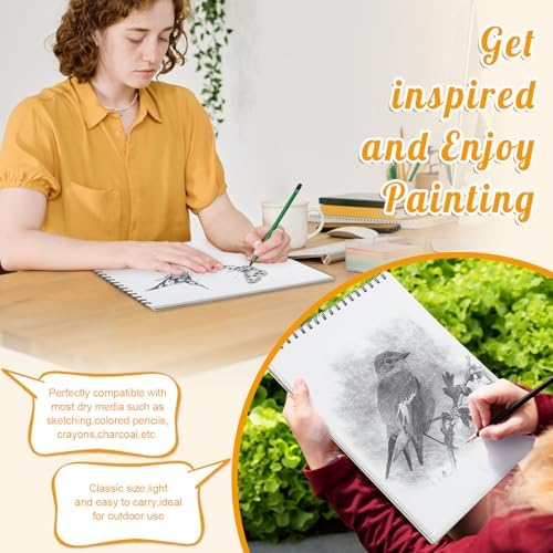 2 Pack Sketch Books for Kids 9 × 12In, 100gsm Drawing Pad with 36 Pencils