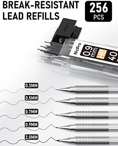 Nicpro Metal Mechanical Pencil Set 5 PCS Art Drafting Pencils For Sketching