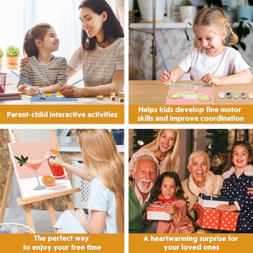 NEWENMO 4 Pack Paint by Numbers for Adults with Wooden Framed, Cocktail Kitchen, Paint by Number Kits on Canvas for Beginner, DIY Acrylic Oil Painting Kits for Home Decor 8x10 inch, Fruit Drink