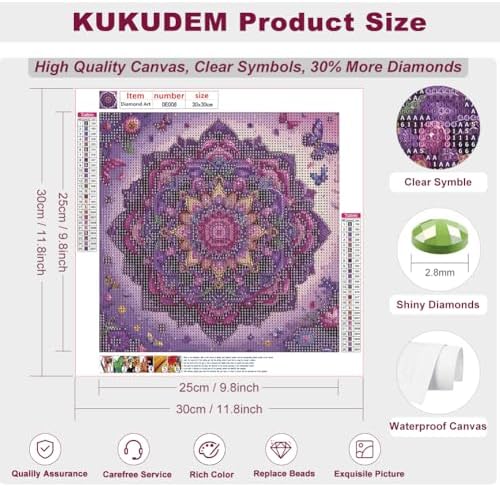 KUKUDEM Mandala Diamond Painting Kits for Adults, Diamond Art Kits 12×12In