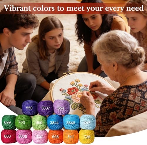 Soft 1500Y 15 Pearl Balls Cardinal Size 8 Rainbow Colors for Crochet Hardanger Cross Stitch Needlepoint Hand Embroidery