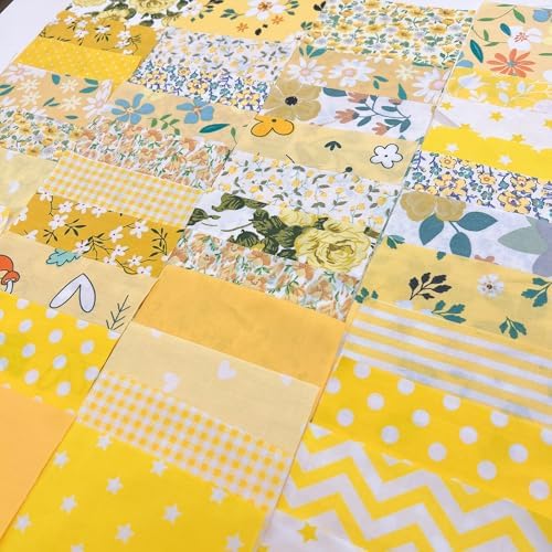 Cotton Fabric DIY Making Supplies Quilting Patchwork Fabric Fat Quarter Bundles DIY for Quilting Cotton Patchwork Cushions (42pcs Yellow, 10cm*10cm)