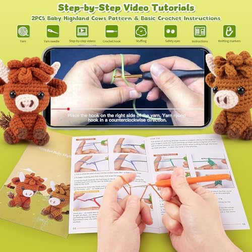 2PCS Highland Cow Crochet Kit for Beginners Crochet Starter Kit for Adults