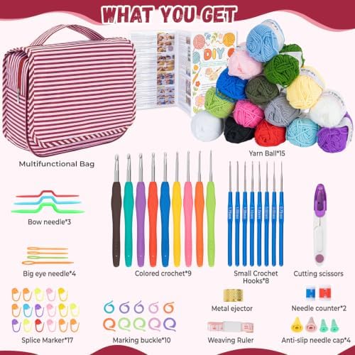 GMAK Crochet Kit for Beginners Adults, All in One Crochet Set Include Yarns