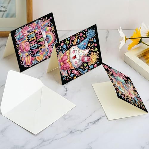 antor 6 Pcs 5D Diamond Painting Greeting Card Kits, Laser Effect Diamond Art Birthday Cards Special Shaped Diamond Art Postcards Crafts for Birthday Holiday (30x15cm)