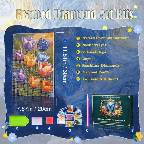 JOOZ 5D Flowers Diamond Painting Kits for Adults with Frame, 8x12 Inch