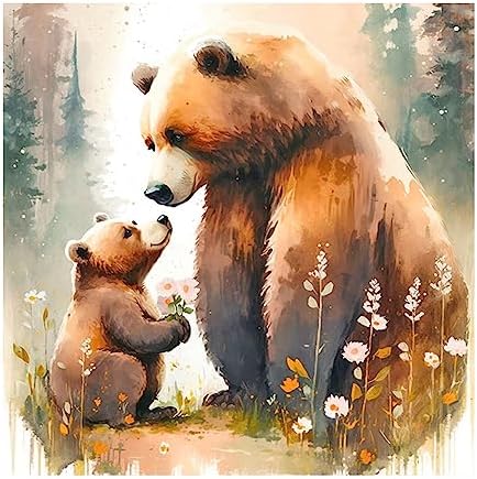 Stalente Diamond Painting Kits for Adults, 5D DIY Diamond Art Kits for Beginners Round Full Drill Diamond Painting for Home Wall Decoration Gift 12×12inch, Brown Bear