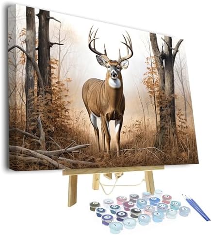 TUMOVO Paint by Numbers for Adults White Tail Buck Deer DIY Easy Paint by Numbers Abstract Paint by Numbers for Beginner Kids and Adults Home Wall Decor Oil Painting Framed 16x20 Inch