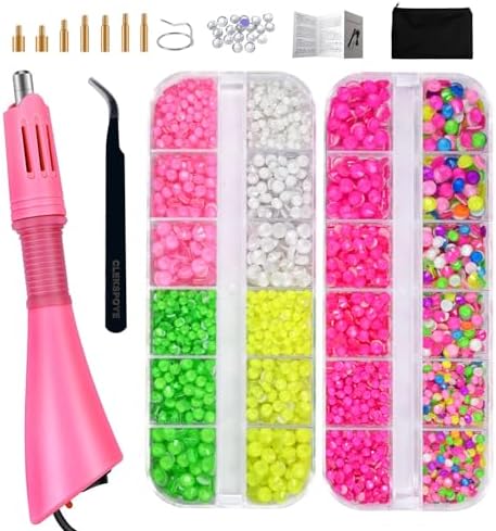 Hotfix Rhinestones Bedazzling Kit,Iron-on Hot Fix Applicator Setter Tool with Rhinestones,Hot Fixed Wand for Clothes Clothing Fabric Crafts,Neon Set 2