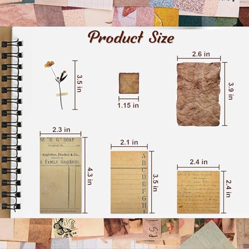565 Pcs Vintage Scrapbook Paper Kit, Scrapbook Paper Supplies with Flowers Stickers, Journaling Decorative CraftPaper Set for Junk Journal, Retro Crafts