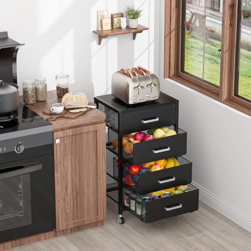 4-Drawers Metal Rolling Cart, Utility Storage Cart with Wheels