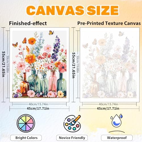 CRZMODE Flowers Paint by Numbers Kit for Adults, Vase Paint by Numbers for Adults, Acrylic Painting Crafts for Home Decor Gift (16x20inch)