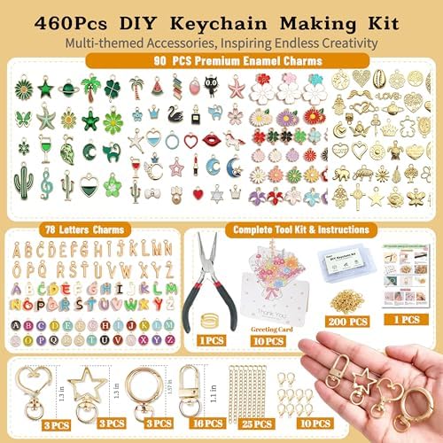 460PCS Keychain Kit, Rich Enamel Themes, Greeting Cards Included, Beginner