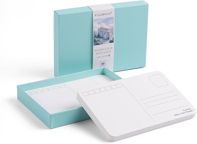 Fuumuui 40 Cards Watercolor Postcards Blank 4 x 6 inch, 140lb/300gsm, 100% Cotton Cold-Pressed Art Paper for Painting, DIY, Mailing, Invitations, Greeting Cards