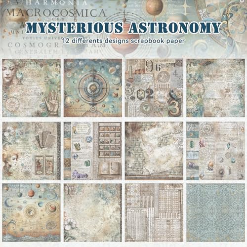 Bomichi 24 Sheets Scrapbook Paper, Vintage Decorative Scrapbook Supplies for Junk Journal Card Making Picture Art Collage DIY 6x6 inches, Astronomy theme