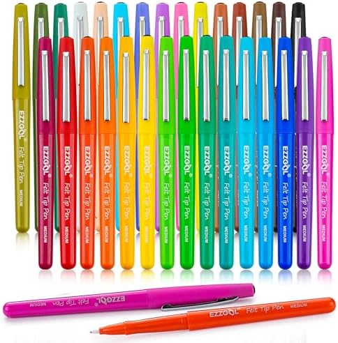Ezzgol Felt Tip Pens, 30 Pack, 30 Colors, Fine Point