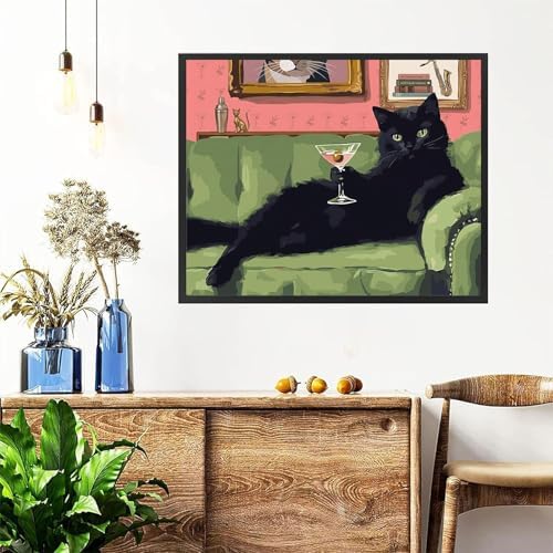 Black Cat Paint by Numbers for Adults with Framed Canvas - Wooden Easel