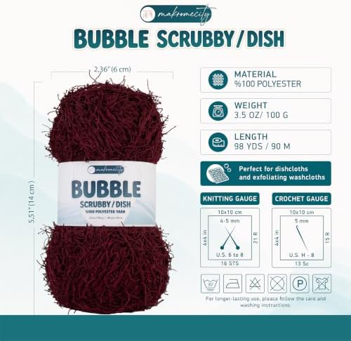 Makromecity Bubble Scrubby Yarn - 100% Premium Polyester Yarn for Crocheting and Knitting - 3.5 Oz (100g), 98 Yds (90m) - Ideal for Dishcloths, Crafting & Bath Washcloths (Maroon, 3 Skeins)