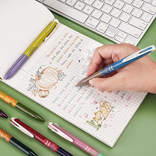 WRITECH Retractable Gel Ink Pens: Multi Colored 2 in 1 Colorful Click Pen Assorted Color 8ct Extra Fine Point Tip 0.5mm Journaling Smooth Writing Note Taking Coloring No Bleed & Smear Smudge