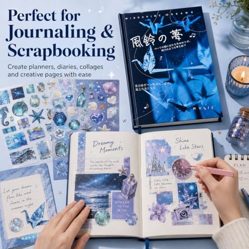 30 Sheets Japanese Aesthetic Sticker Book,Foods Seashells Starfish Patterns for Scrapbooking,Journaling,DIY Crafts Decoration