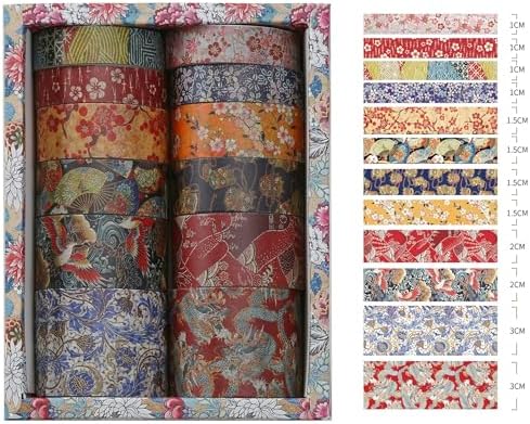 12 Rolls Kyoto Charm Washi Tape Set Japanese Arts Adhesive Tapes Geometric Garden Decorative Masking Tape Sets for Craft, Kids, Scrapbook, DIY, Gift Wrapping (Floral Bird)