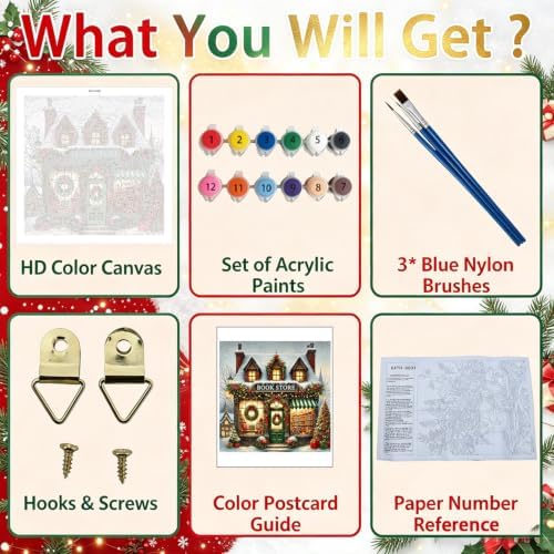 WULINHUAFA Christmas Paint by Numbers Adults Beginner 16x16 Inch | Bookstore Adult Paint by Number Kits, DIY Acrylic Oil Easy Painting by Numbers for Gifts Home Wall Decor Without Frame