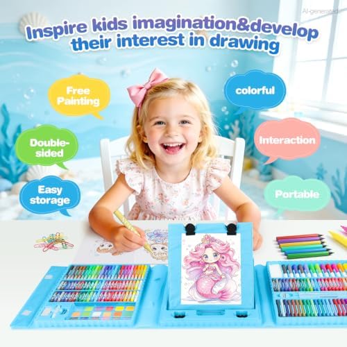 homicozy Mermaid Drawing Kit 208Pcs Art Set Gift for Girls Kids Age 4-12