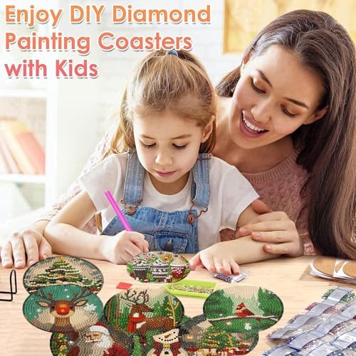 ijbnhd Christmas Diamond Art Coasters Kit, 8 PCS, 4X4inch