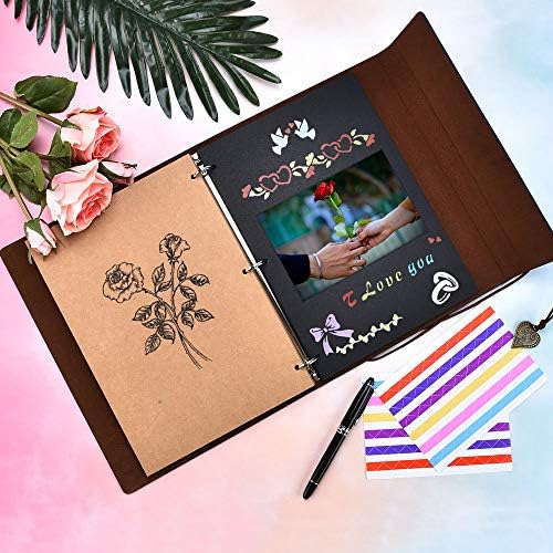 ZEEYUAN Scrapbook Album Leather Photo Album Memories DIY Scrap Book 10.8"x8.6" Large Family Photo Book Refillable 60 Pages for Anniversary Valentines Birthday Gifts Rose Brown