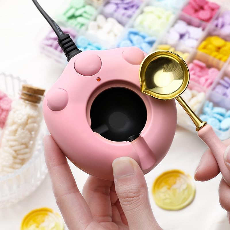Pink Electric Wax Seal Warmer with Spoon and Tweezers Great Tool for DIY Melting Sealing Wax Beads and Sticks (Pink)