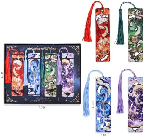 4 Pieces Wooden Dragon Bookmarks for Books, Journals, Planners - Cool Magic Book Markers for Reading Women & Men, Unique Book Marks Gifts for Book Lovers, Reading Accessories for Adults & Kids