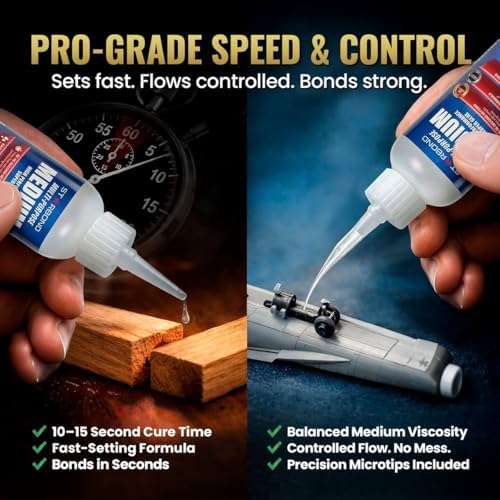 Starbond Medium Super Glue Pro Kit (2 oz) – Strong, Fast, All-Purpose CA Glue (Cyanoacrylate Adhesive) – with Anti-Clog Cap, Precision Tips & Extra Nozzles for Woodworking, Quick Fixes & Hobby Models
