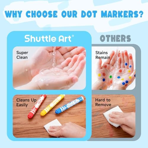 Shuttle Art 100 Pack Dot Markers, 10 Colors x 10 Sets Washable Bingo Daubers, Fun Art Supplies for Kids and Preschoolers, Non Toxic Water-Based