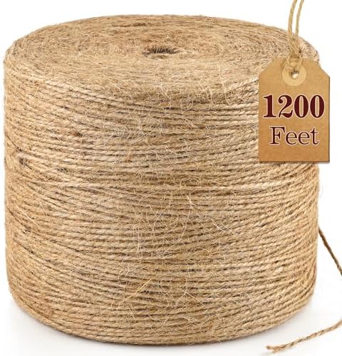 XSEINO 1200 Feet Natural Jute Twine Strong Garden Twine Rope for Arts Crafts Gift Wrapping Gardening Tomato Climbing Plant Tie Floristry Packing Decor