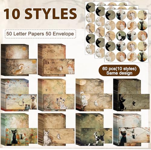 TaoBary 160 Pcs Kitten Stationery Paper and Envelopes Set, 8.5 x 11''