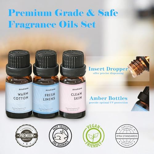 AmaKane Fragrance Oils Clean Set, 6 Soap Making Scents, Fragrance Oil for Candle Making, Essential Oils for Diffusers for Home for Laundry, Fresh Linen, Clean Skin, Warm Cotton and More
