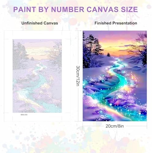 SENQAO Christmas Paint by Numbers for Adults Framed, Snowy River Scene Adults' Paint-by-Number Kits, Adult Paint by Number Kits on Canvas, Acrylic Number Painting for Home Decor, 8x12inch