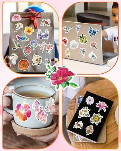 AOWDIAO 150 Pcs Flower Stickers Waterproof Floral Vinyl Stickers Decals for Water Bottles Laptop Scrapbooking Journaling
