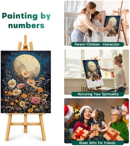 Possoco 2 Pack Paint by Numbers Kit for Adults Beginner, Moon Flowers Adult Paint by Number Kits on Canvas, DIY Acrylic Number Painting for Adults for Home Decor Gift 16x20 Inch