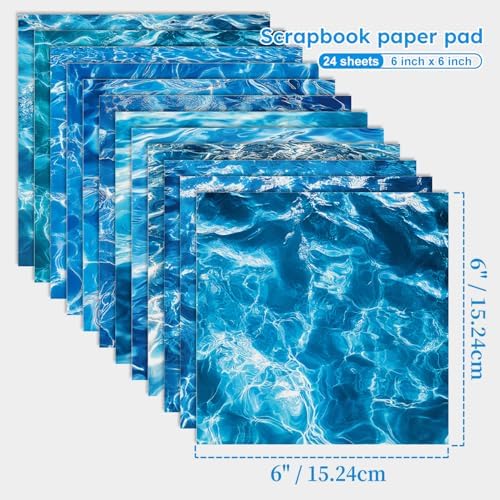 Blue Sea Scrapbooking Paper Pad - 24 Sheets Ripple Pattern Aesthetic Origami for Decor Scrapbook Collage Journals Decoupage Wrapping Folded Supplies Gift Cards DIY Crafts Photo Album