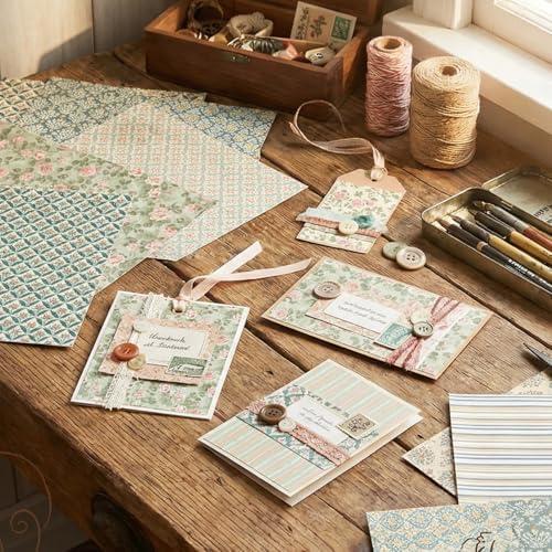 12in Spring Scrapbook Paper Pad,24 Sheets Retro Pattern Aesthetics Double Sided Print Floral DIY Crafts Collage for Cardstock Photo Album Journals Folded Gift Wrapping Material