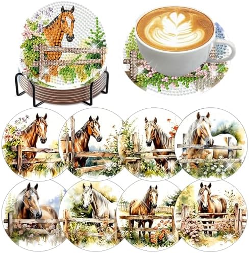 Zythron 8 Pack Horse Diamond Art Coasters,Diamond Painting Coasters Kits