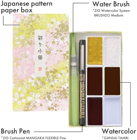 Kuretake Irodori Kobako Sakura Watercolor Paint Set with Brush Pens, Japan