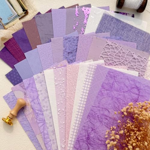 30 Sheets A5 Pastel Lilac Textured Scrapbook Paper & Mesh Fabric