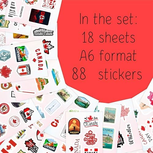 Canada Stickers for Water Bottle and Laptop - Canada Party Supplies & Decorations, Waterproof Vinyl Decals, Canadian Flag and Culture Stickers, Gifts for Women & Men