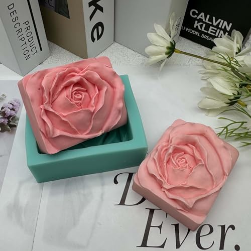 Rose Bud Soap Mold Beautiful Rose Flower Blossom Silicone Mold for Rectangle 100grams Soap Bar Lotion Bar Making DIY Handmade Soap Making Molds Silicone Mould for Candle Resin Art Craft Making