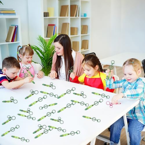 28 Pcs Beadable Keychain Bars - Keychain Making Kit Bulk - Metal Beaded Keychains for Crafting - Diy Key Chain Supplies - Blank Keychains Bars for Beads - Beadable Items (Green)