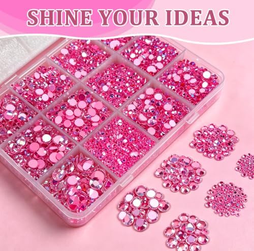 10000PCS Pink AB Rhinestones Bedazzling Gems 2/3/4/5/6MM Mix Sizes Resin Jelly Bedazzler Kit Flatback with Complete Tools for DIY, Nail, Art Craft for Girls Gift