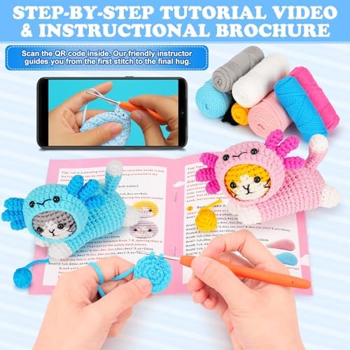Crochet Kit for Beginners, Axolotl Beginner Crochet Kit for Adults Kid