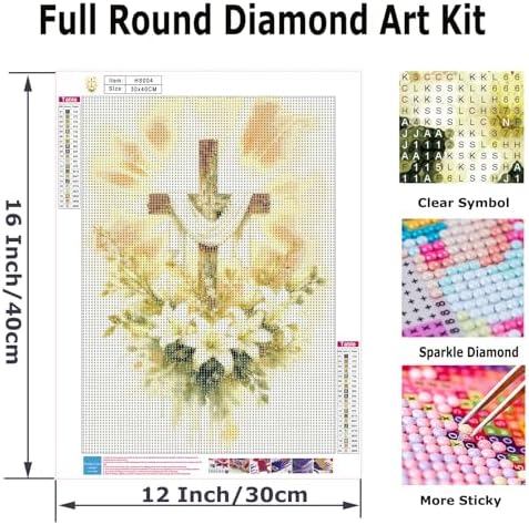 5D Diamond Art Kit for Adults, 12x16in Full Round Drill Floral Painting